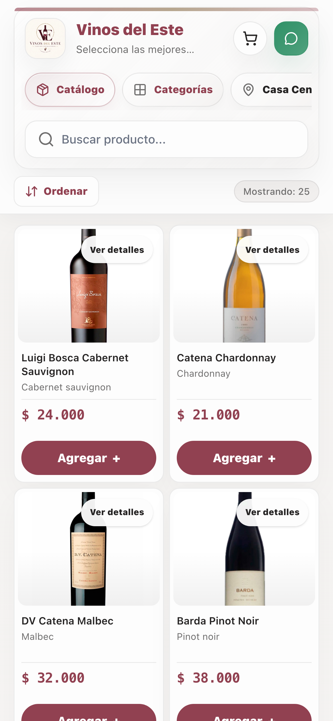 Catálogo mobile de Vinos del Este como ejemplo de tienda online para vinotecas