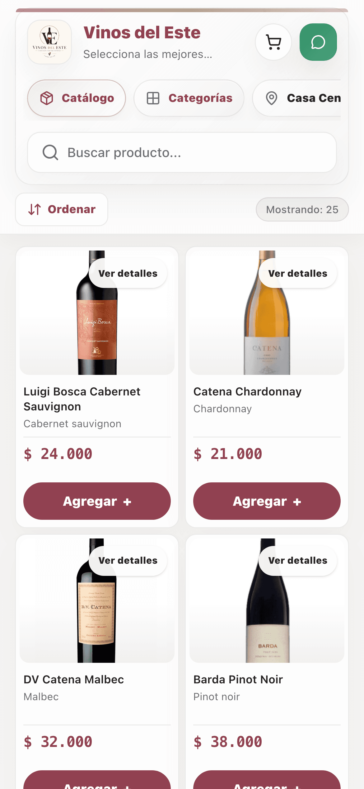 Catálogo mobile de Vinos del Este como ejemplo de tienda online para vinotecas