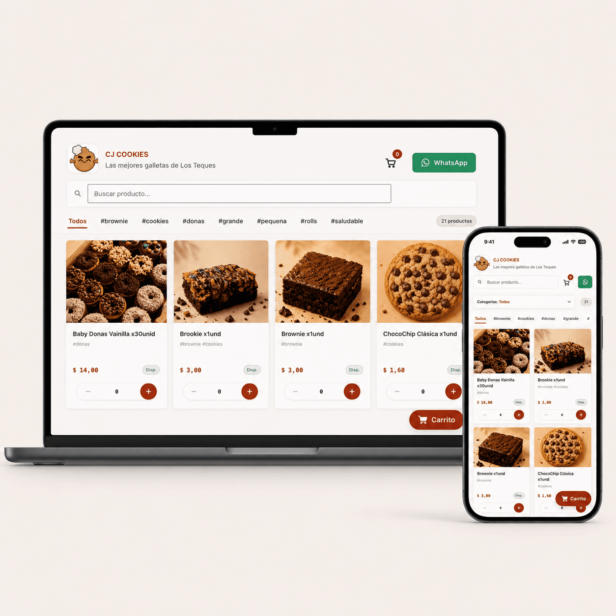 Vista de una tienda online NODUX con catálogo público y pedidos